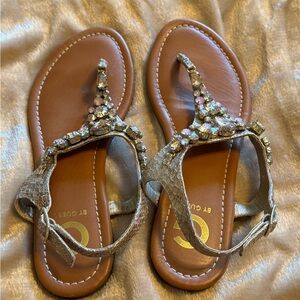 Guess Tan Gold and Silver Sandals with Ornate Embellishments